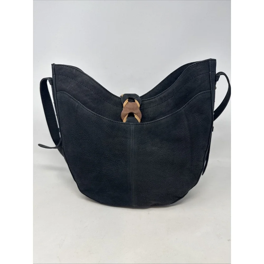 Lucky Brand Hobo Bag Black Genuine Leather Tassel Shoulder Boho Crossbody